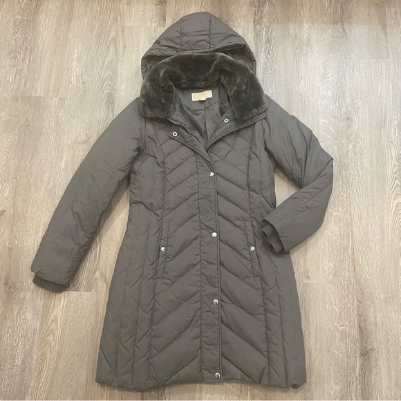 MICHAEL KORS Down Filled Quilted Puffer Parka Coat - Gray Size S - Picture 1 of 12